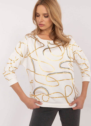 3/4 Sleeve Cotton Blouse – Printed Design with Subtle Sparkle - MimiStylez