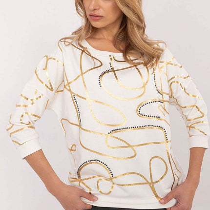 3/4 Sleeve Cotton Blouse – Printed Design with Subtle Sparkle - MimiStylez