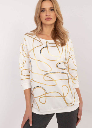 3/4 Sleeve Cotton Blouse – Printed Design with Subtle Sparkle - MimiStylez