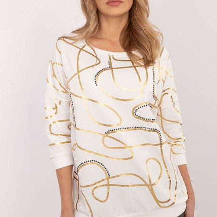3/4 Sleeve Cotton Blouse – Printed Design with Subtle Sparkle - MimiStylez
