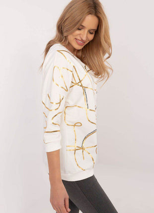3/4 Sleeve Cotton Blouse – Printed Design with Subtle Sparkle - MimiStylez