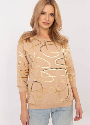 3/4 Sleeve Cotton Blouse – Printed Design with Subtle Sparkle - MimiStylez