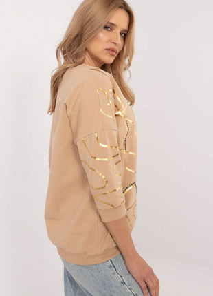 3/4 Sleeve Cotton Blouse – Printed Design with Subtle Sparkle - MimiStylez