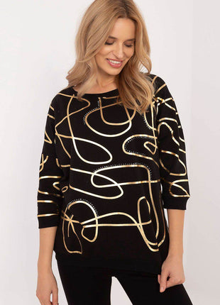 3/4 Sleeve Cotton Blouse – Printed Design with Subtle Sparkle - MimiStylez