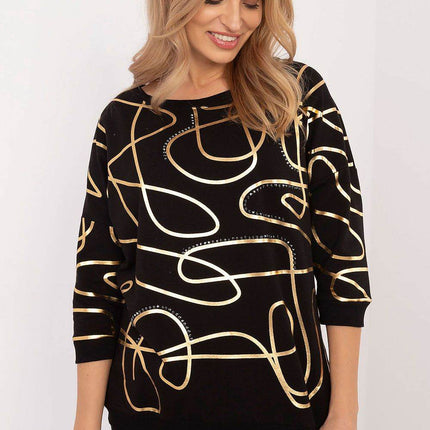 3/4 Sleeve Cotton Blouse – Printed Design with Subtle Sparkle - MimiStylez
