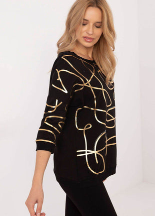 3/4 Sleeve Cotton Blouse – Printed Design with Subtle Sparkle - MimiStylez