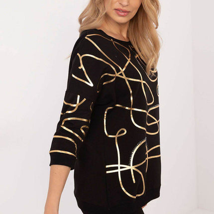 3/4 Sleeve Cotton Blouse – Printed Design with Subtle Sparkle - MimiStylez