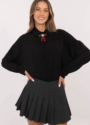 Elegant Women’s Shirt with Detachable Brooch – Classic Button-Up, Comfortable Fit for Work & Casual - MimiStylez