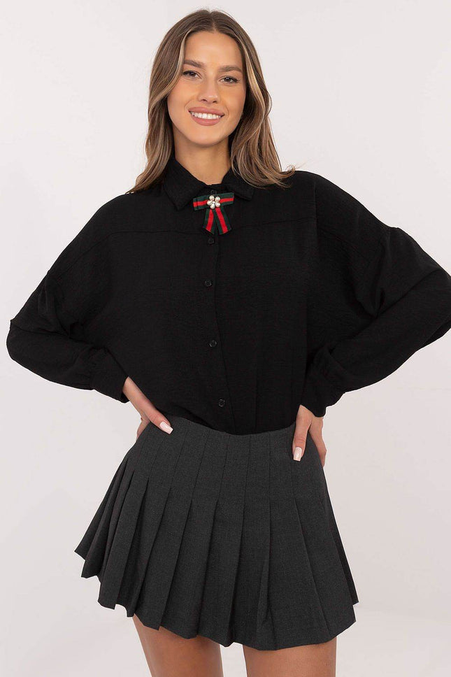 Elegant Women’s Shirt with Detachable Brooch – Classic Button-Up, Comfortable Fit for Work & Casual - MimiStylez