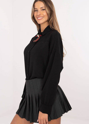 Elegant Women’s Shirt with Detachable Brooch – Classic Button-Up, Comfortable Fit for Work & Casual - MimiStylez