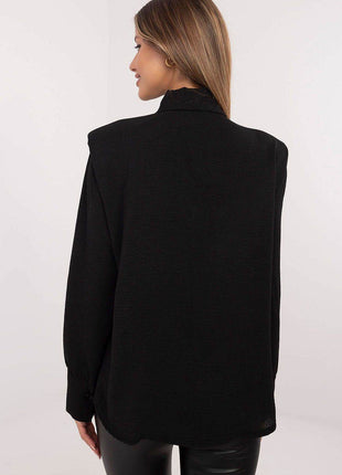 Classic Women’s Shirt with Shoulder Pads & Detachable Brooch - MimiStylez