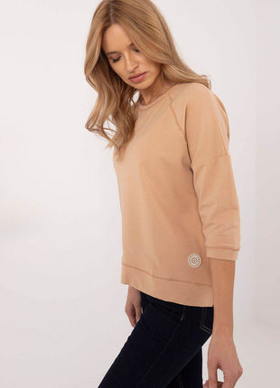 Cotton-Blend Blouse with 3/4 Sleeves & Classic Round Neckline - MimiStylez