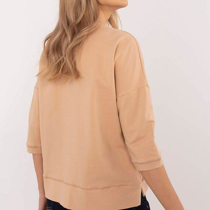 Cotton-Blend Blouse with 3/4 Sleeves & Classic Round Neckline - MimiStylez