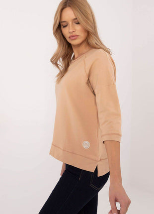 Cotton-Blend Blouse with 3/4 Sleeves & Classic Round Neckline - MimiStylez
