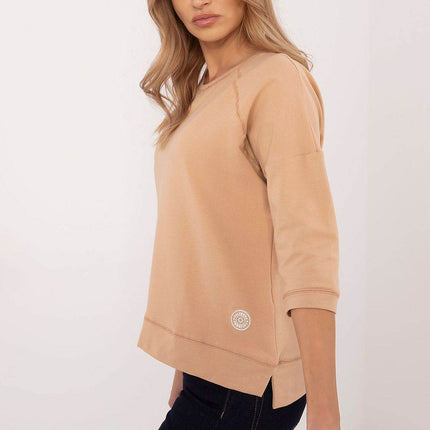 Cotton-Blend Blouse with 3/4 Sleeves & Classic Round Neckline - MimiStylez