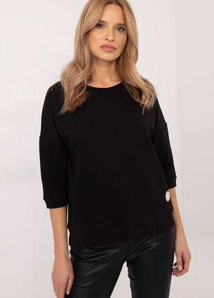 Cotton-Blend Blouse with 3/4 Sleeves & Classic Round Neckline - MimiStylez