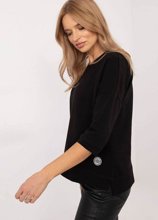 Cotton-Blend Blouse with 3/4 Sleeves & Classic Round Neckline - MimiStylez