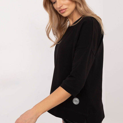 Cotton-Blend Blouse with 3/4 Sleeves & Classic Round Neckline - MimiStylez