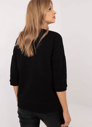 Cotton-Blend Blouse with 3/4 Sleeves & Classic Round Neckline - MimiStylez
