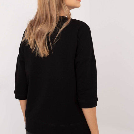 Cotton-Blend Blouse with 3/4 Sleeves & Classic Round Neckline - MimiStylez