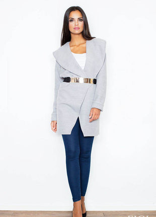 Loose-Fit Knit Coat with Elastic Belt & Turn-Up Collar – Unlined & Modern Style - MimiStylez