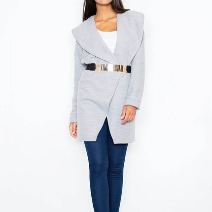 Loose-Fit Knit Coat with Elastic Belt & Turn-Up Collar – Unlined & Modern Style - MimiStylez