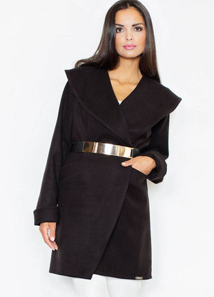 Loose-Fit Knit Coat with Elastic Belt & Turn-Up Collar – Unlined & Modern Style - MimiStylez