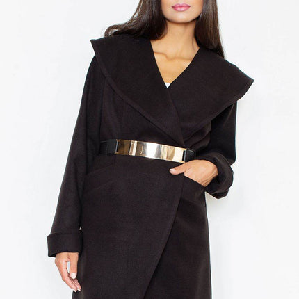 Loose-Fit Knit Coat with Elastic Belt & Turn-Up Collar – Unlined & Modern Style - MimiStylez