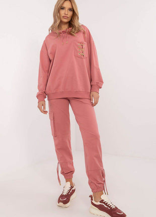 Cotton Tracksuit Set – Chain Accent Sweatshirt & High-Waisted Joggers - MimiStylez