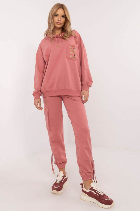 Cotton Tracksuit Set – Chain Accent Sweatshirt & High-Waisted Joggers - MimiStylez