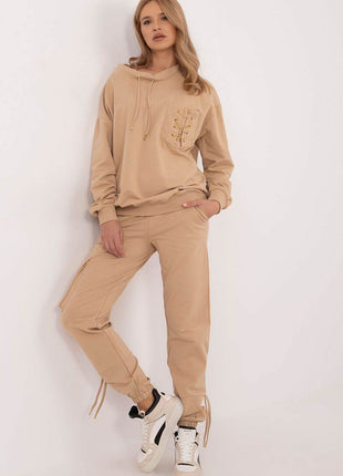 Cotton Tracksuit Set – Chain Accent Sweatshirt & High-Waisted Joggers - MimiStylez
