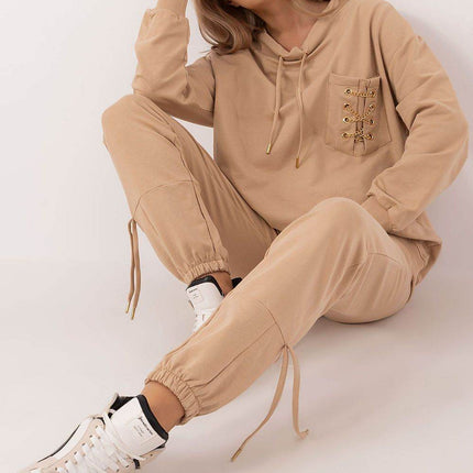 Cotton Tracksuit Set – Chain Accent Sweatshirt & High-Waisted Joggers - MimiStylez