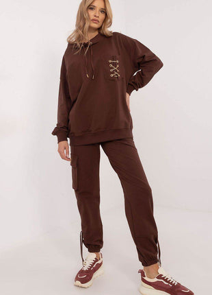 Cotton Tracksuit Set – Chain Accent Sweatshirt & High-Waisted Joggers - MimiStylez