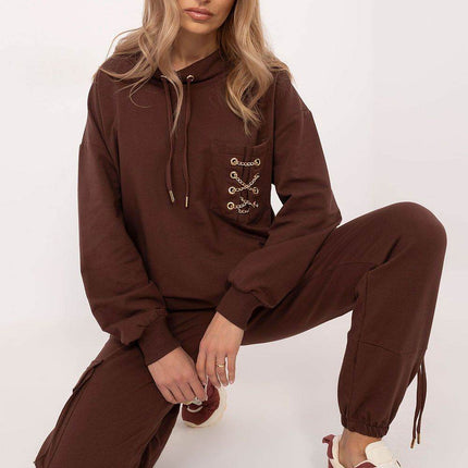 Cotton Tracksuit Set – Chain Accent Sweatshirt & High-Waisted Joggers - MimiStylez