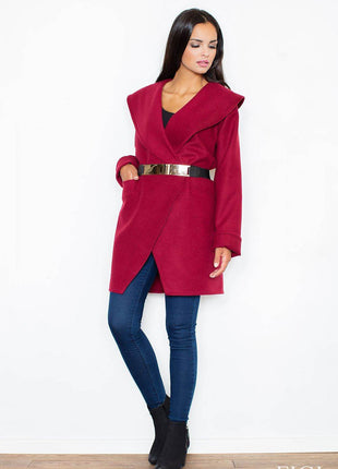 Loose-Fit Knit Coat with Elastic Belt & Turn-Up Collar – Unlined & Modern Style - MimiStylez
