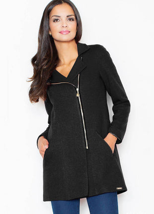 Fitted Short Coat with Asymmetric Zipper & Collar – Lined & Versatile - MimiStylez