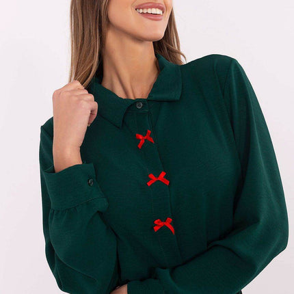 Elegant Women's Shirt with Decorative Bows Hidden Button Placket & Cuffed Sleeves - MimiStylez