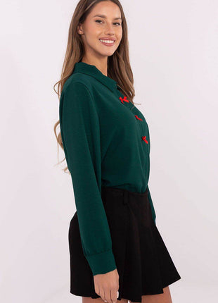 Elegant Women's Shirt with Decorative Bows Hidden Button Placket & Cuffed Sleeves - MimiStylez