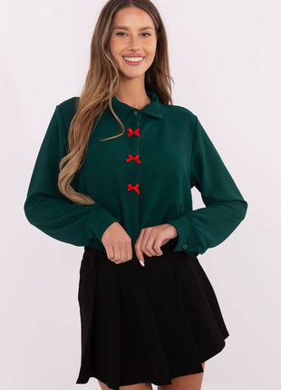 Elegant Women's Shirt with Decorative Bows Hidden Button Placket & Cuffed Sleeves - MimiStylez