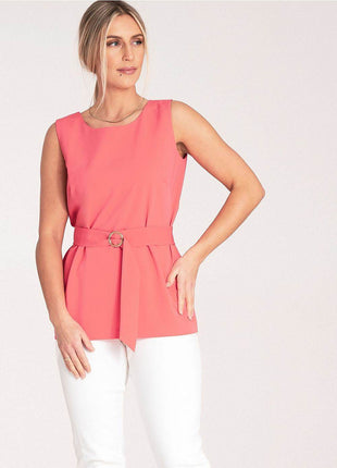 Elegant Trapeze Blouse with Boat Neckline & Buckled Waist Belt - MimiStylez