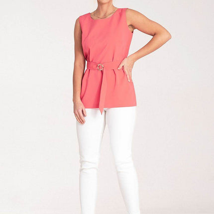 Elegant Trapeze Blouse with Boat Neckline & Buckled Waist Belt - MimiStylez