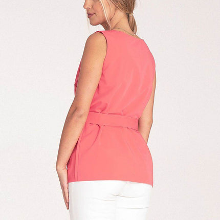 Elegant Trapeze Blouse with Boat Neckline & Buckled Waist Belt - MimiStylez