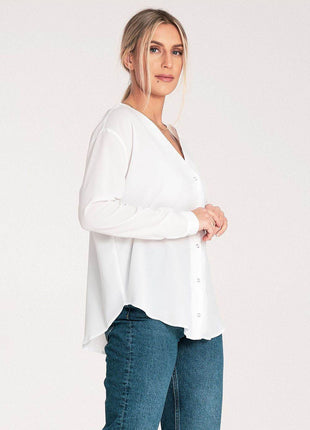 Long-Sleeved Shirt with Press-Stud Fastening & Open Neckline - MimiStylez