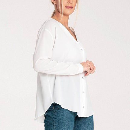Long-Sleeved Shirt with Press-Stud Fastening & Open Neckline - MimiStylez