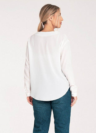 Long-Sleeved Shirt with Press-Stud Fastening & Open Neckline - MimiStylez