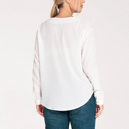 Long-Sleeved Shirt with Press-Stud Fastening & Open Neckline - MimiStylez
