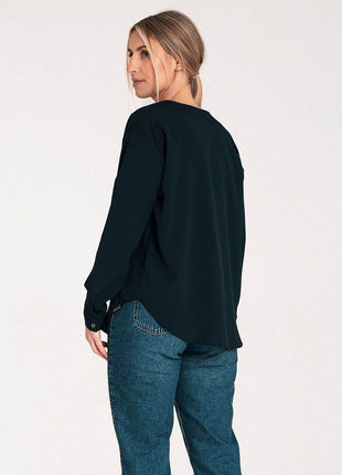 Long-Sleeved Shirt with Press-Stud Fastening & Open Neckline - MimiStylez