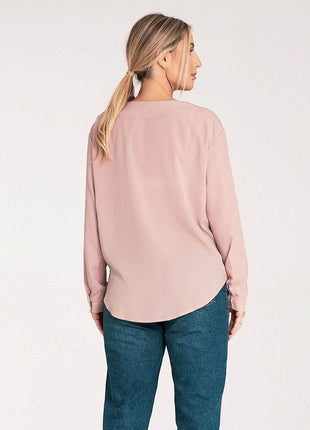 Long-Sleeved Shirt with Press-Stud Fastening & Open Neckline - MimiStylez