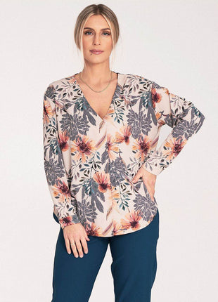 Long-Sleeved Shirt with Press-Stud Fastening & Open Neckline - MimiStylez