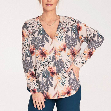 Long-Sleeved Shirt with Press-Stud Fastening & Open Neckline - MimiStylez